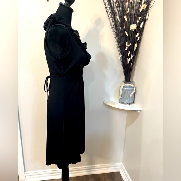 BCX black dress with this elegant Ruffle Neckline, tie back Size Small - Picture 6 of 11